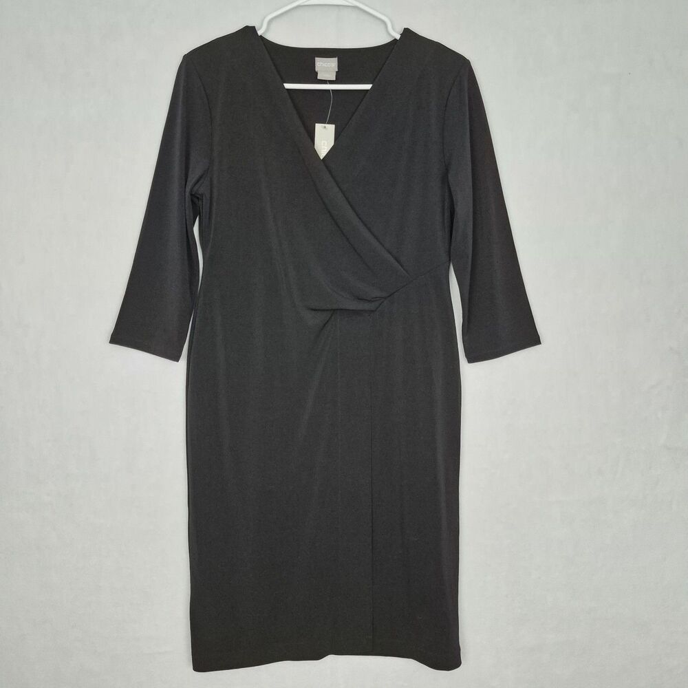 NWT Chico's So Slimming Wrap Little Black Dress Business Casual Classic...